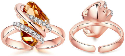Leafael Wish Stone Women's Adjustable Open Ring Crystal Birthstone Jewelry Gifts for Women, Rose Gold Plated or Silver Tone, Size 6.5-8