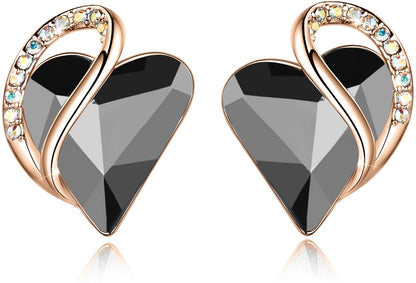 Leafael 18K Rose Gold Plated Love Heart Stud Earrings with Healing Stone Crystal Jewelry Gifts for Women