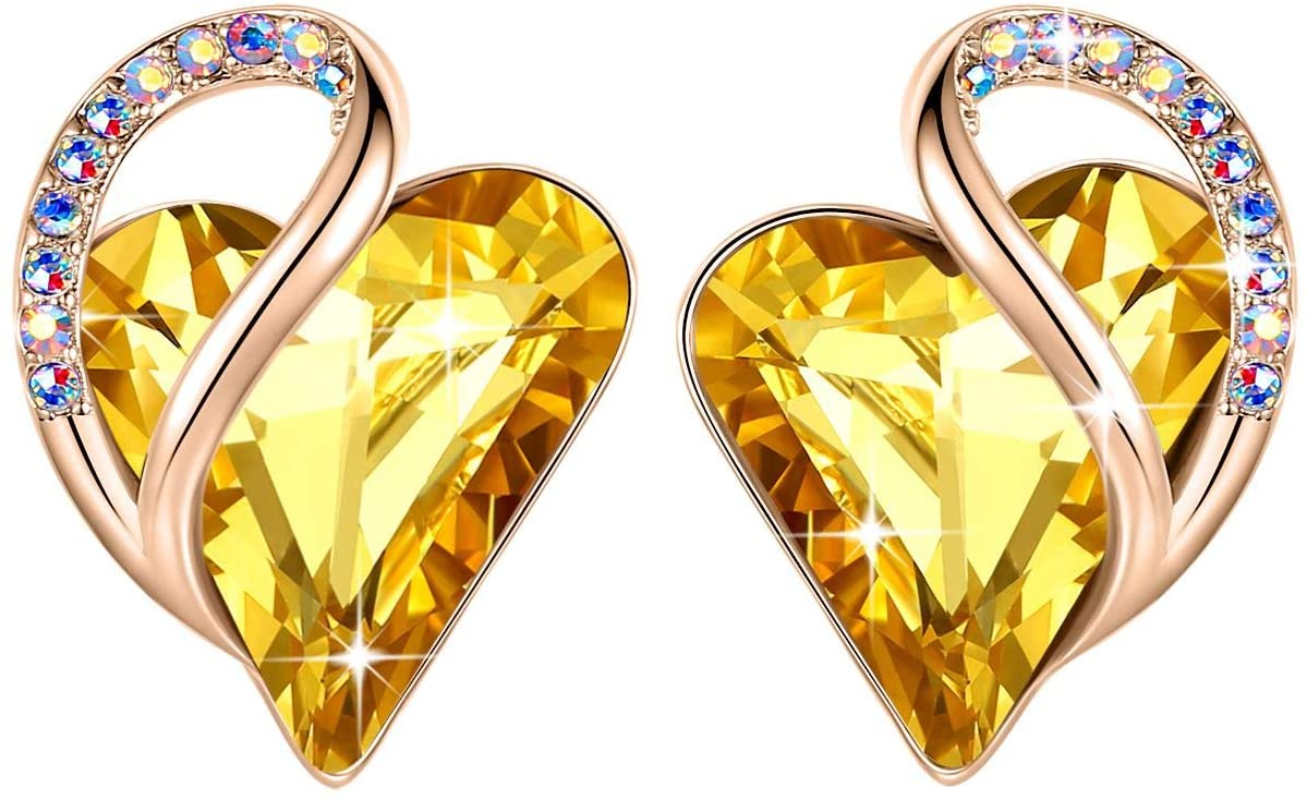 Leafael 18K Rose Gold Plated Love Heart Stud Earrings with Healing Stone Crystal Jewelry Gifts for Women