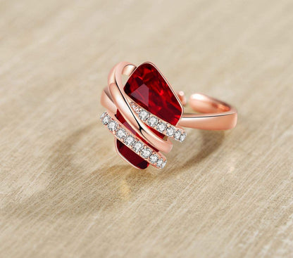 Leafael Wish Stone Women's Adjustable Open Ring Crystal Birthstone Jewelry Gifts for Women, Rose Gold Plated or Silver Tone, Size 6.5-8