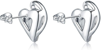 Leafael 18K Rose Gold Plated Love Heart Stud Earrings with Healing Stone Crystal Jewelry Gifts for Women