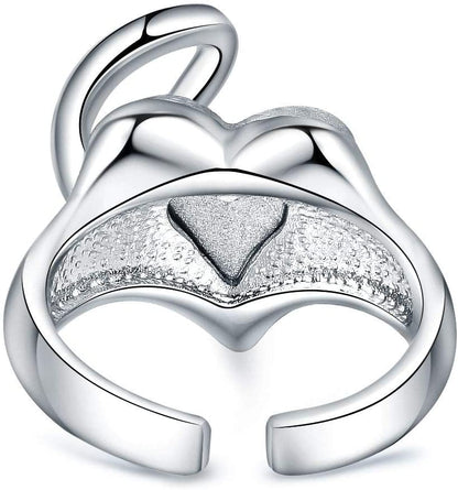Leafael"Infinity Love" Women's Adjustable Crystal Heart Ring Birthstone Jewelry Gifts for Women, Silver-tone, Open End, Size 6.5-8
