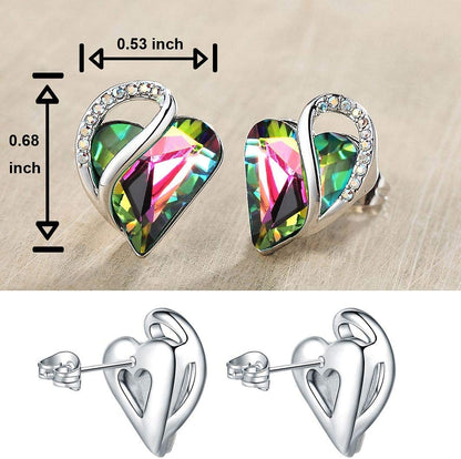 Leafael 18K Rose Gold Plated Love Heart Stud Earrings with Healing Stone Crystal Jewelry Gifts for Women