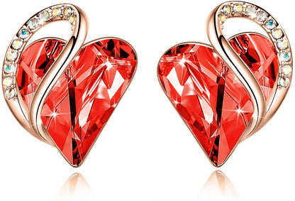 Leafael 18K Rose Gold Plated Love Heart Stud Earrings with Healing Stone Crystal Jewelry Gifts for Women