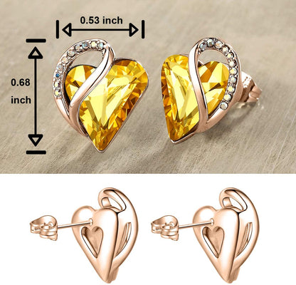 Leafael 18K Rose Gold Plated Love Heart Stud Earrings with Healing Stone Crystal Jewelry Gifts for Women