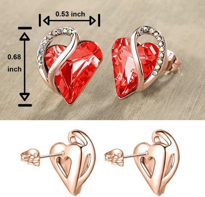 Leafael 18K Rose Gold Plated Love Heart Stud Earrings with Healing Stone Crystal Jewelry Gifts for Women