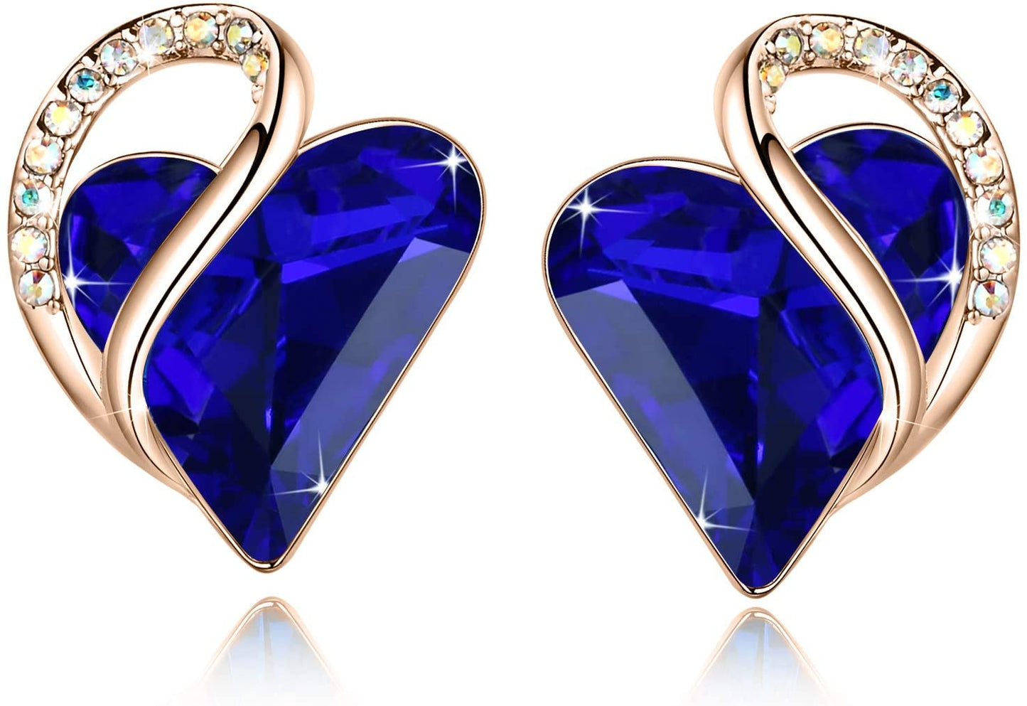 Leafael 18K Rose Gold Plated Love Heart Stud Earrings with Healing Stone Crystal Jewelry Gifts for Women