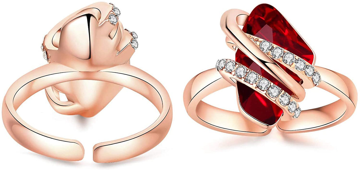 Leafael Wish Stone Women's Adjustable Open Ring Crystal Birthstone Jewelry Gifts for Women, Rose Gold Plated or Silver Tone, Size 6.5-8