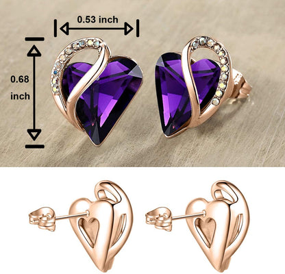 Leafael 18K Rose Gold Plated Love Heart Stud Earrings with Healing Stone Crystal Jewelry Gifts for Women