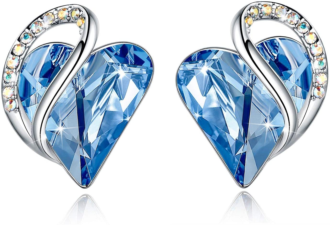 Leafael 18K Rose Gold Plated Love Heart Stud Earrings with Healing Stone Crystal Jewelry Gifts for Women