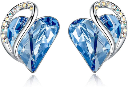 Leafael 18K Rose Gold Plated Love Heart Stud Earrings with Healing Stone Crystal Jewelry Gifts for Women