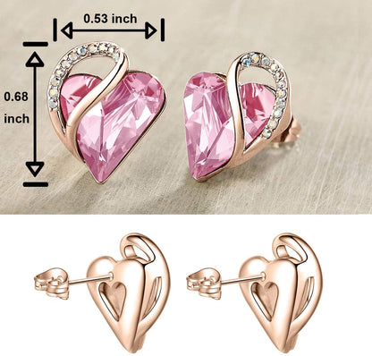 Leafael 18K Rose Gold Plated Love Heart Stud Earrings with Healing Stone Crystal Jewelry Gifts for Women
