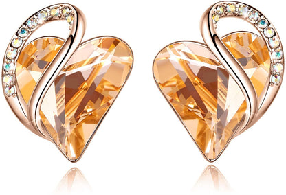 Leafael 18K Rose Gold Plated Love Heart Stud Earrings with Healing Stone Crystal Jewelry Gifts for Women