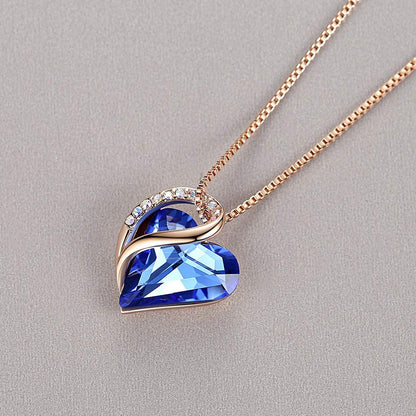 Leafael 18K Rose Gold Plated Love Heart Pendant Necklace with Healing Stone Crystal Jewelry Gifts for Women, 18"+2"