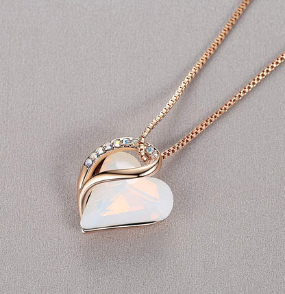 Leafael 18K Rose Gold Plated Love Heart Pendant Necklace with Healing Stone Crystal Jewelry Gifts for Women, 18"+2"