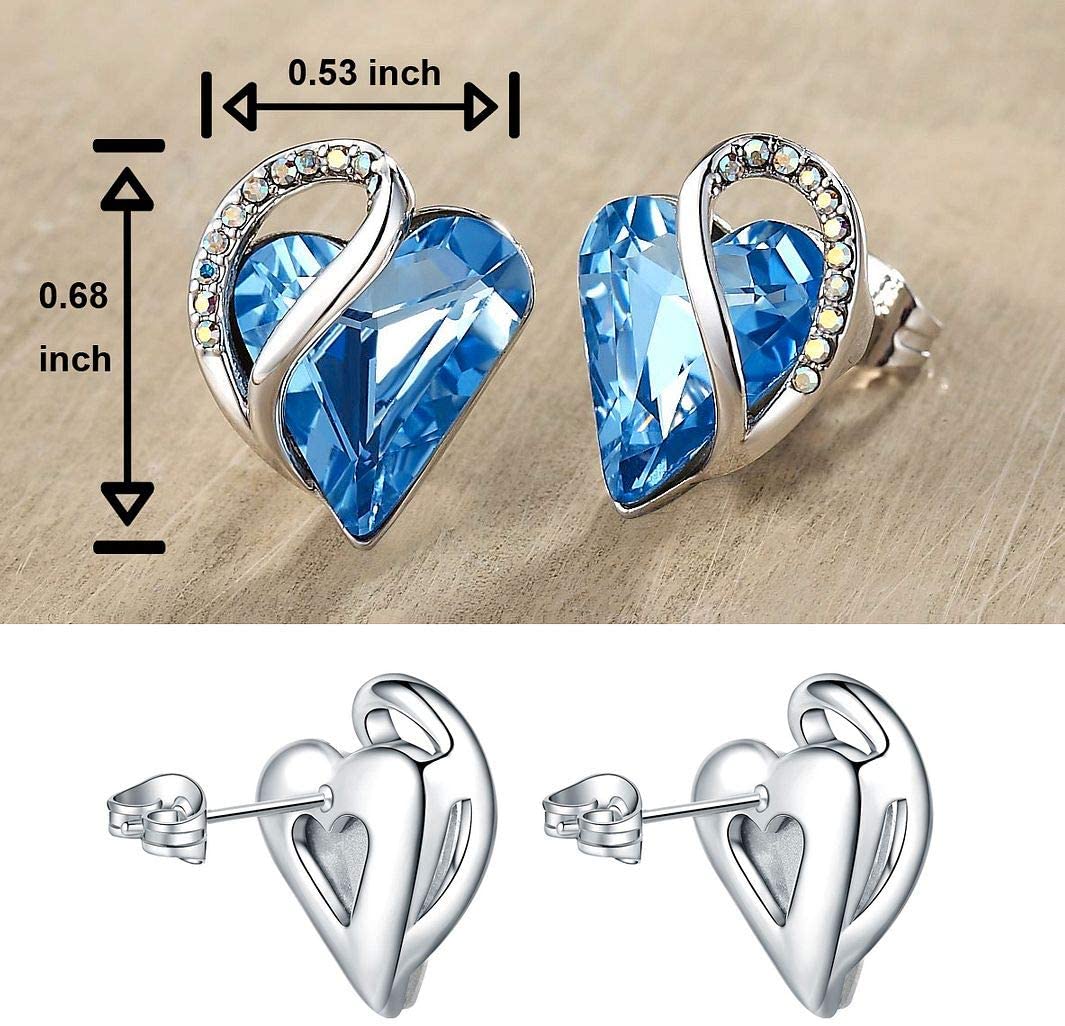 Leafael 18K Rose Gold Plated Love Heart Stud Earrings with Healing Stone Crystal Jewelry Gifts for Women