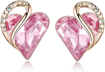 Leafael 18K Rose Gold Plated Love Heart Stud Earrings with Healing Stone Crystal Jewelry Gifts for Women