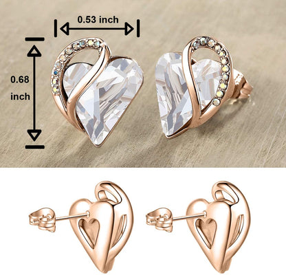 Leafael 18K Rose Gold Plated Love Heart Stud Earrings with Healing Stone Crystal Jewelry Gifts for Women