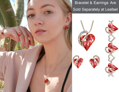 Leafael 18K Rose Gold Plated Love Heart Pendant Necklace with Healing Stone Crystal Jewelry Gifts for Women, 18"+2"