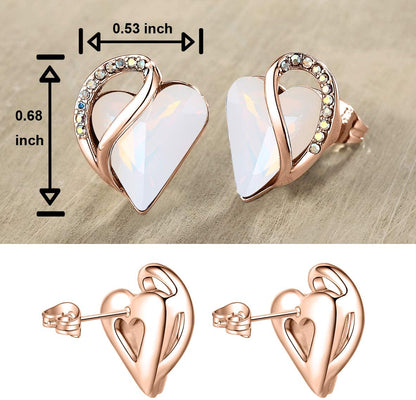 Leafael 18K Rose Gold Plated Love Heart Stud Earrings with Healing Stone Crystal Jewelry Gifts for Women