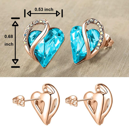 Leafael 18K Rose Gold Plated Love Heart Stud Earrings with Healing Stone Crystal Jewelry Gifts for Women