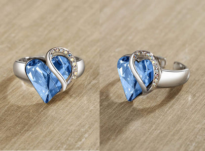 Leafael"Infinity Love" Women's Adjustable Crystal Heart Ring Birthstone Jewelry Gifts for Women, Silver-tone, Open End, Size 6.5-8