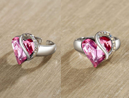 Leafael"Infinity Love" Women's Adjustable Crystal Heart Ring Birthstone Jewelry Gifts for Women, Silver-tone, Open End, Size 6.5-8