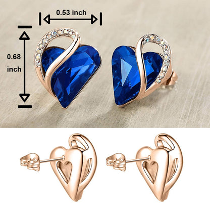 Leafael 18K Rose Gold Plated Love Heart Stud Earrings with Healing Stone Crystal Jewelry Gifts for Women