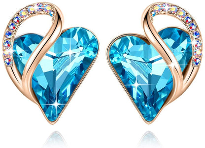 Leafael 18K Rose Gold Plated Love Heart Stud Earrings with Healing Stone Crystal Jewelry Gifts for Women