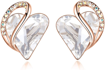 Leafael 18K Rose Gold Plated Love Heart Stud Earrings with Healing Stone Crystal Jewelry Gifts for Women