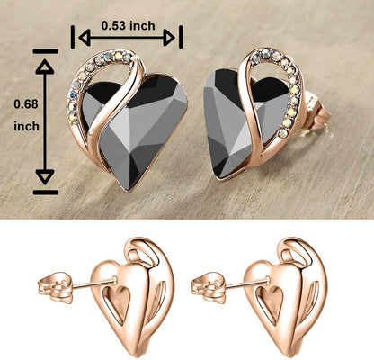 Leafael 18K Rose Gold Plated Love Heart Stud Earrings with Healing Stone Crystal Jewelry Gifts for Women