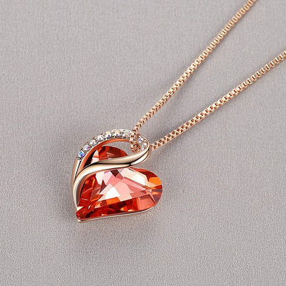 Leafael 18K Rose Gold Plated Love Heart Pendant Necklace with Healing Stone Crystal Jewelry Gifts for Women, 18"+2"