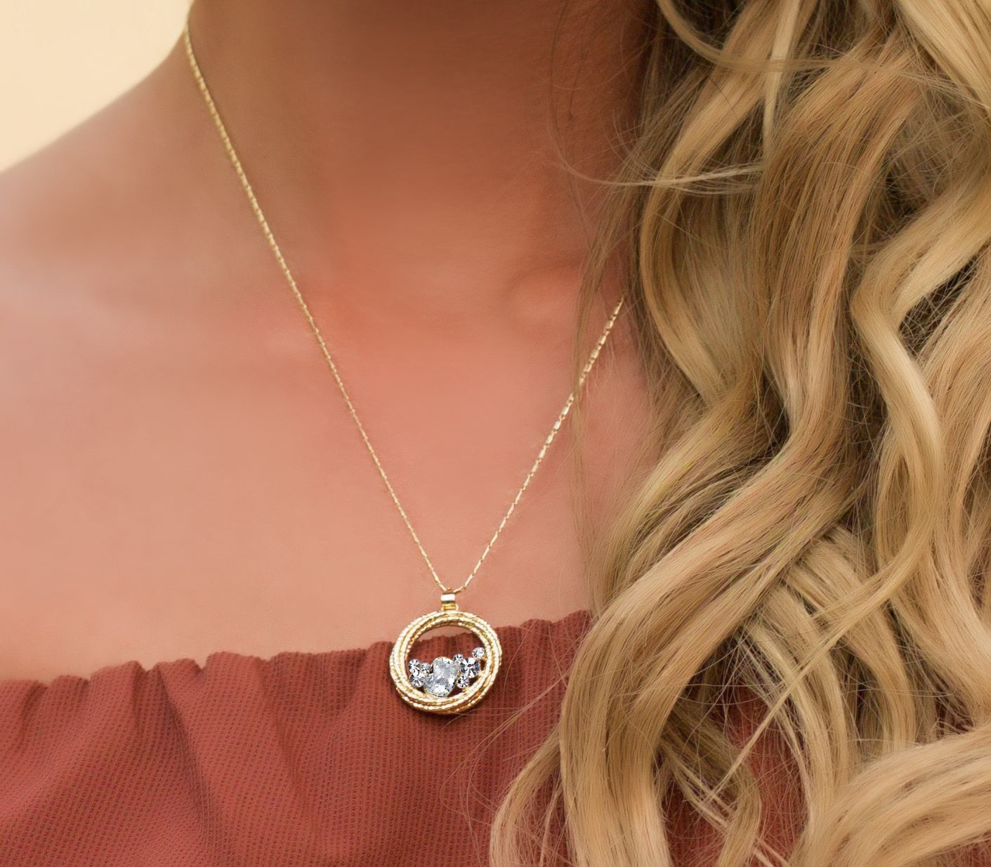 "Ocean Wave" Round Crystal Pendant Necklace