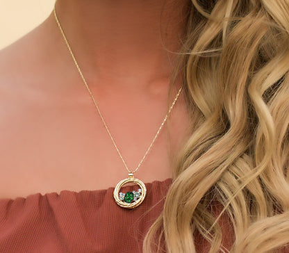 "Ocean Wave" Round Crystal Pendant Necklace