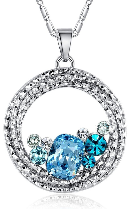 "Ocean Wave" Round Crystal Pendant Necklace