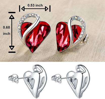 Leafael Infinity Love Heart Stud Earrings with Birthstone Crystal Women's Gifts, Silver-tone