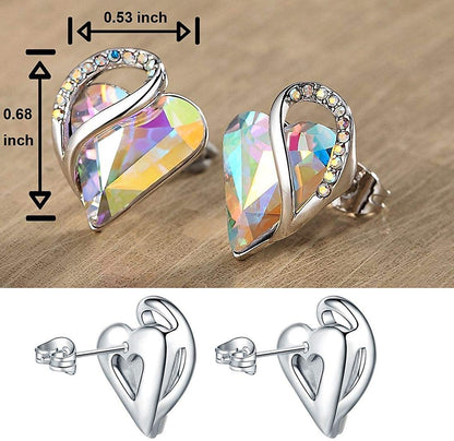 Leafael Infinity Love Heart Stud Earrings with Birthstone Crystal Women's Gifts, Silver-tone