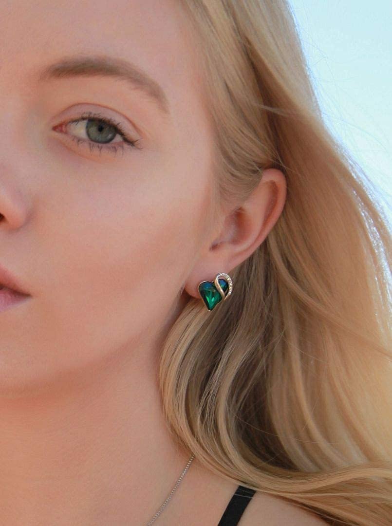 Leafael Infinity Love Heart Stud Earrings with Birthstone Crystal Women's Gifts, Silver-tone