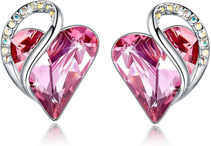 Leafael Infinity Love Heart Stud Earrings with Birthstone Crystal Women's Gifts, Silver-tone