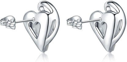 Leafael Infinity Love Heart Stud Earrings with Birthstone Crystal Women's Gifts, Silver-tone