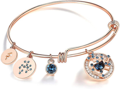 Leafael Superstar Zodiac Expandable Bangle Bracelet Made with Premium Crystals Horoscope Constellation October November Birthstone Topaz Brown Jewelry, Rose Gold Plated, 7"