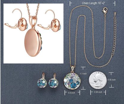 Leafael Ocean Bubble Women's Crystal Jewelry Set Costume Fashion Pendant Necklace Earring Set, Silver Tone or 18K Rose Gold Plated, 18" + 2", Gifts for Women