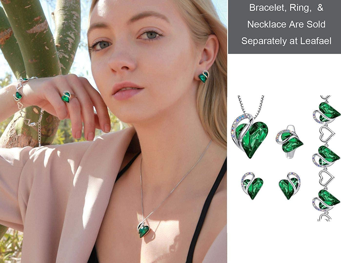 Leafael Infinity Love Heart Stud Earrings with Birthstone Crystal Women's Gifts, Silver-tone