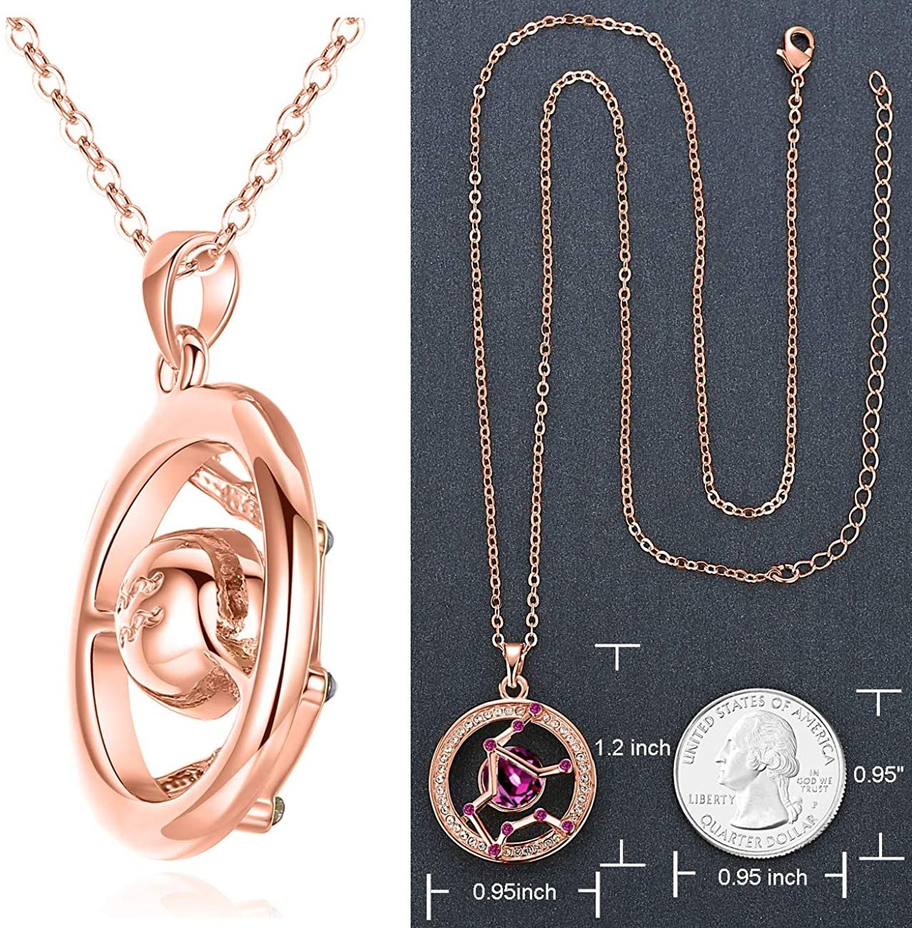 Leafael "Superstar Zodiac Constellation Pendant Necklace Made with Premium Crystal Horoscope Jewelry, Gold or Rose Gold Plated, 18"+ 2"