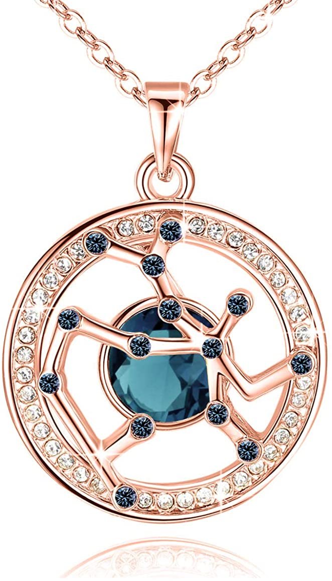 Leafael "Superstar Zodiac Constellation Pendant Necklace Made with Premium Crystal Horoscope Jewelry, Gold or Rose Gold Plated, 18"+ 2"