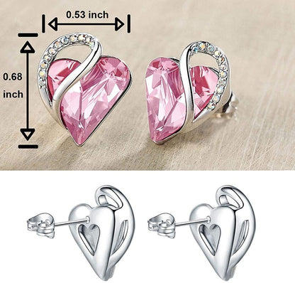 Leafael Infinity Love Heart Stud Earrings with Birthstone Crystal Women's Gifts, Silver-tone