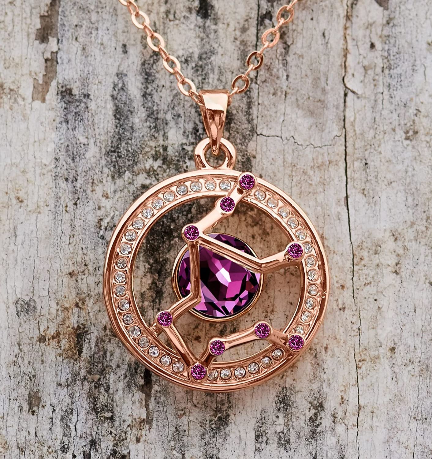 Leafael "Superstar Zodiac Constellation Pendant Necklace Made with Premium Crystal Horoscope Jewelry, Gold or Rose Gold Plated, 18"+ 2"