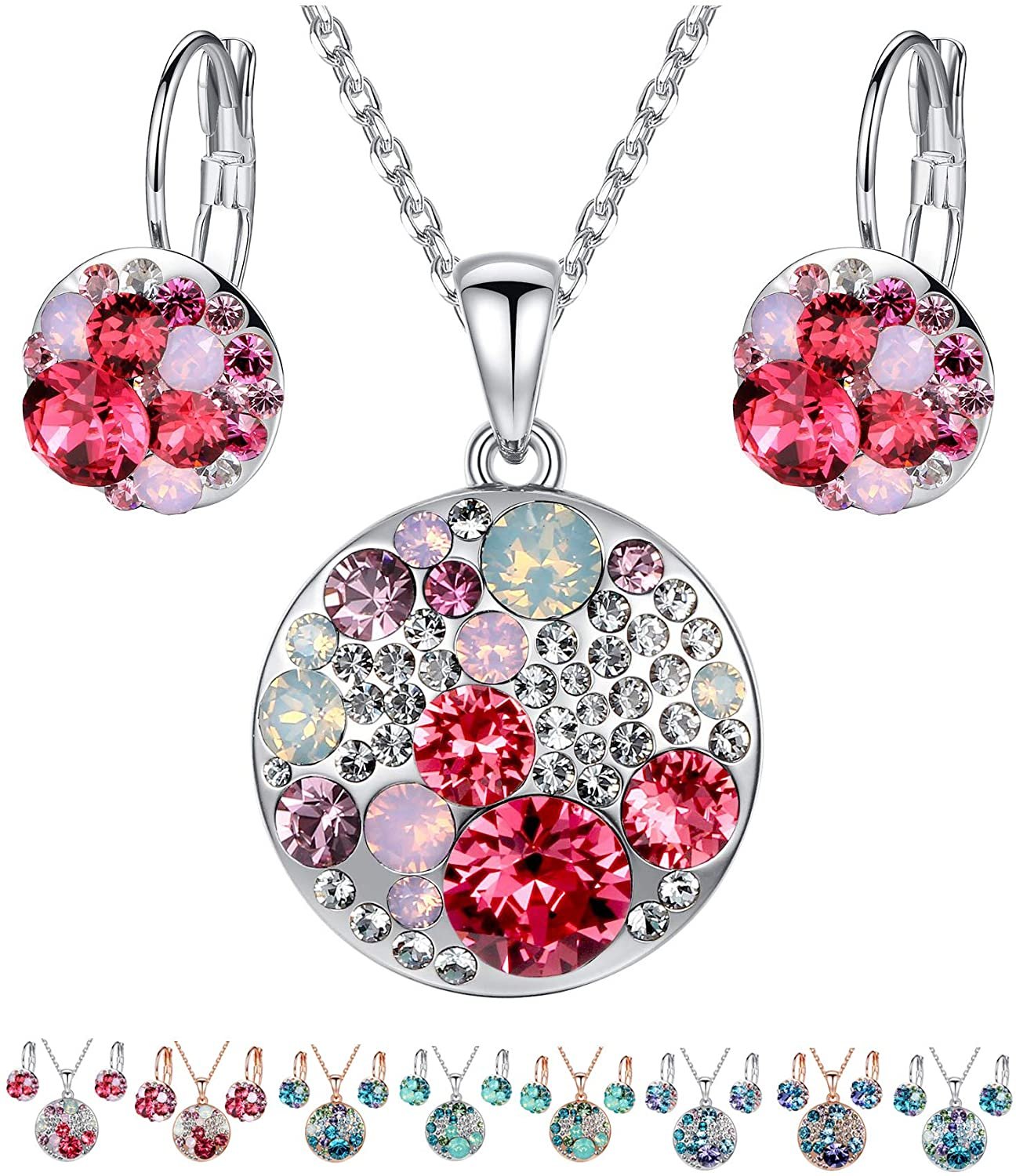 Leafael Ocean Bubble Women's Crystal Jewelry Set Costume Fashion Pendant Necklace Earring Set, Silver Tone or 18K Rose Gold Plated, 18" + 2", Gifts for Women