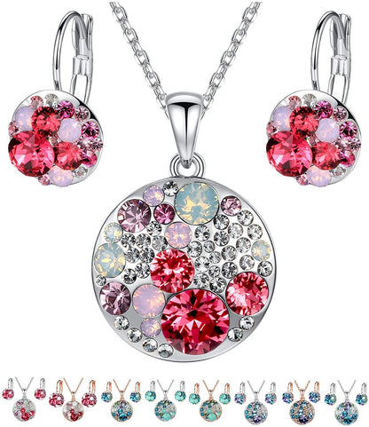 Leafael Ocean Bubble Women's Crystal Jewelry Set Costume Fashion Pendant Necklace Earring Set, Silver Tone or 18K Rose Gold Plated, 18" + 2", Gifts for Women