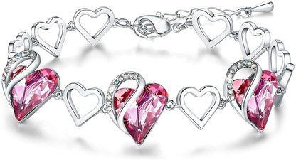 Leafael Infinity Love Heart Link Bracelet with Birthstone Crystal, Women's Gifts, Silver-Tone, 7" with 2" Extender